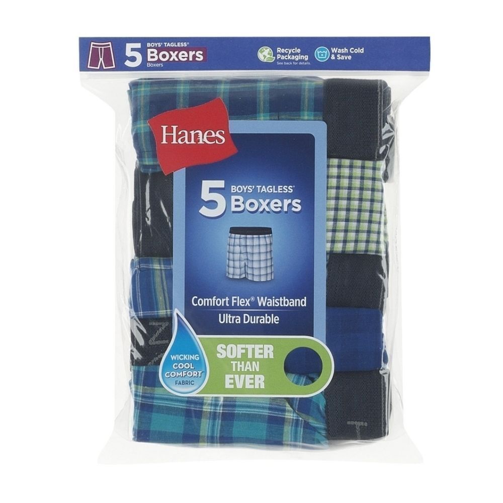 Hanes Boys Medium Underwear, 5 Pack Woven Boxers - New